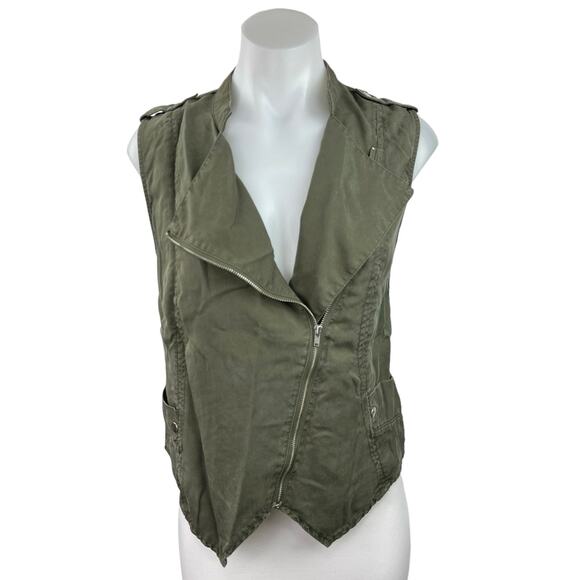 Mossimo Olive Green Asymmetric Zip Sleeveless Collar Moto Vest Jacket Size S - Picture 1 of 4